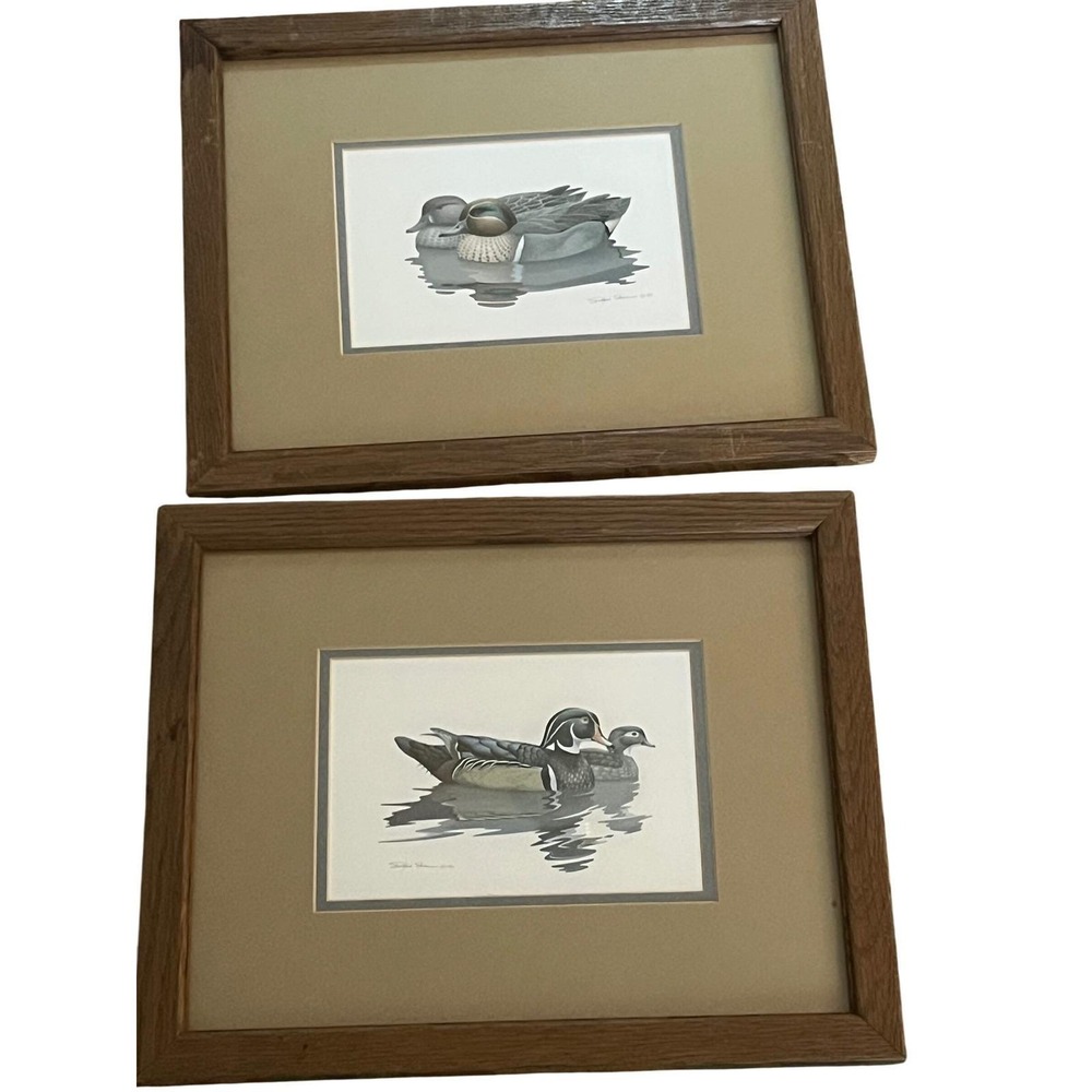 Two RICHARD‎ SLOAN Vintage Signed Matted Framed Ducks Print 1981